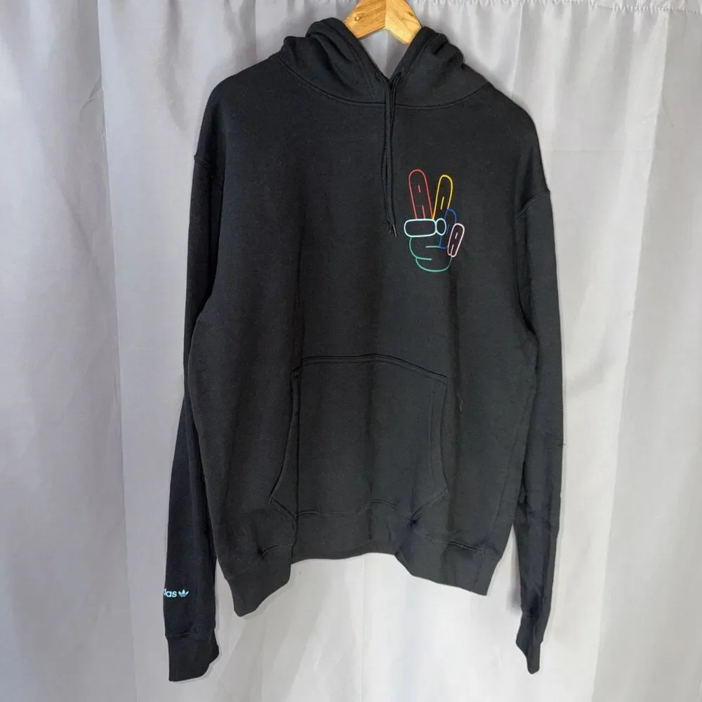 Adidas Originals Mens Large Peace Sign Trefoil Hoodie Black HC1789 NWT